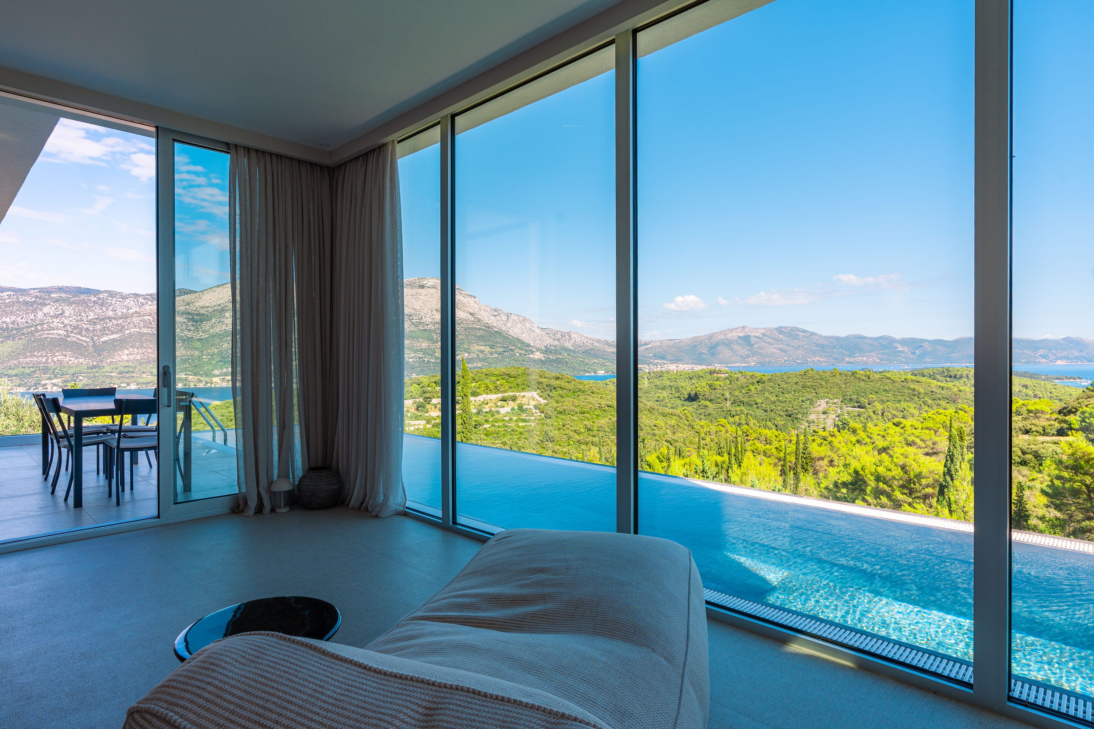 Modern interior of luxury villa Korcula with heated pool