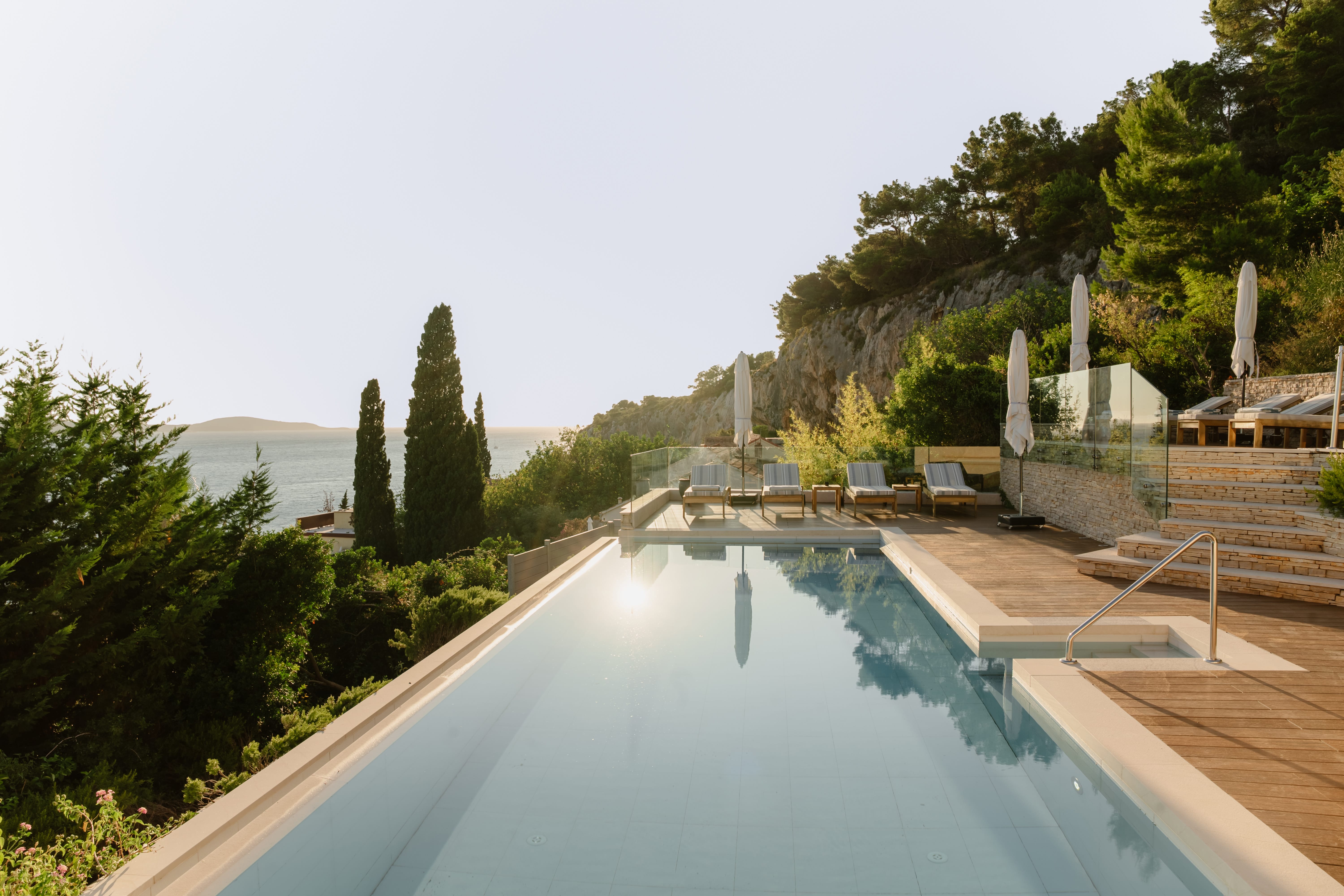 Beautiful pool area and terrace with a sea view in Villa Royal Hvar