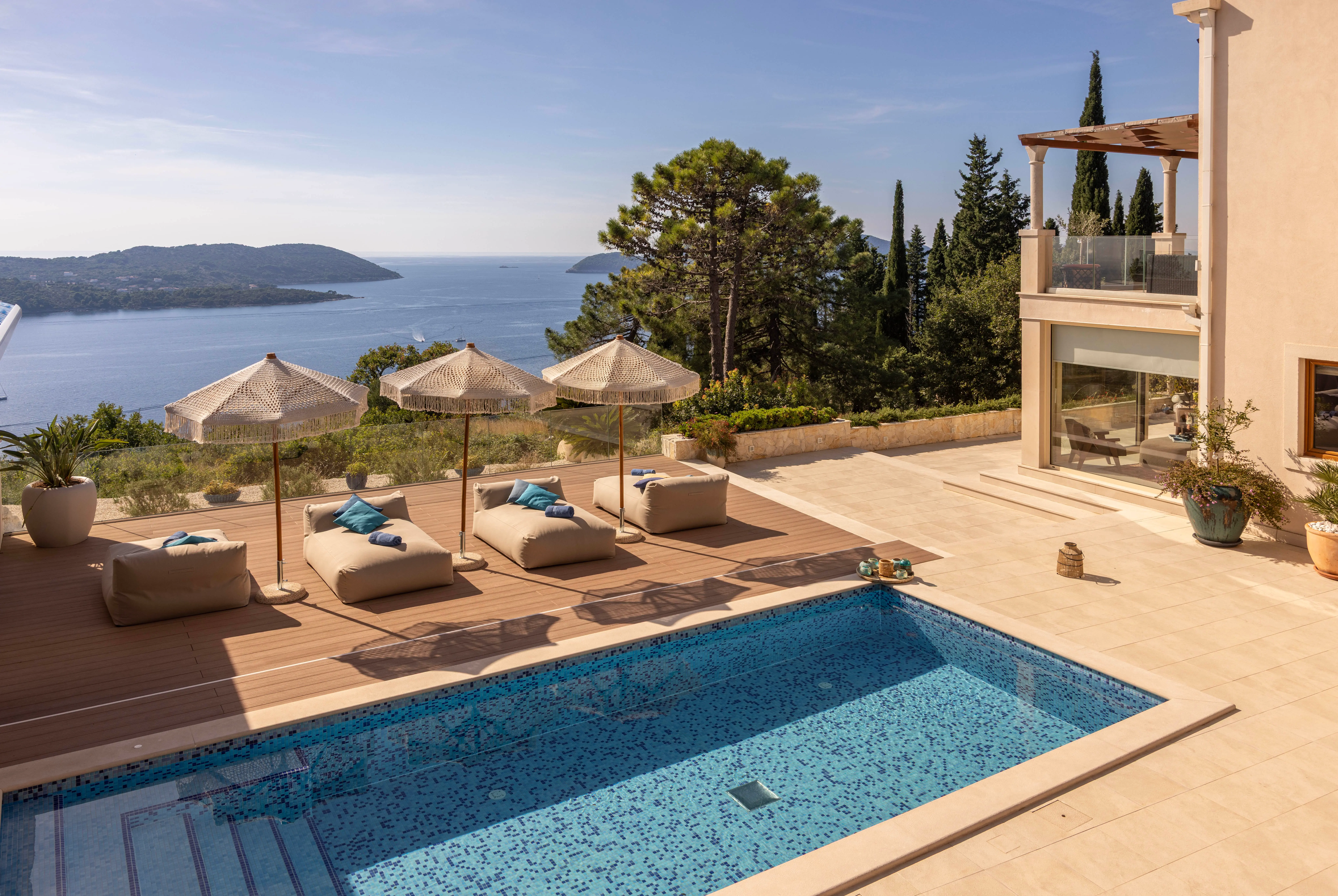 Modern villa in Orasac with a sea view and a pool