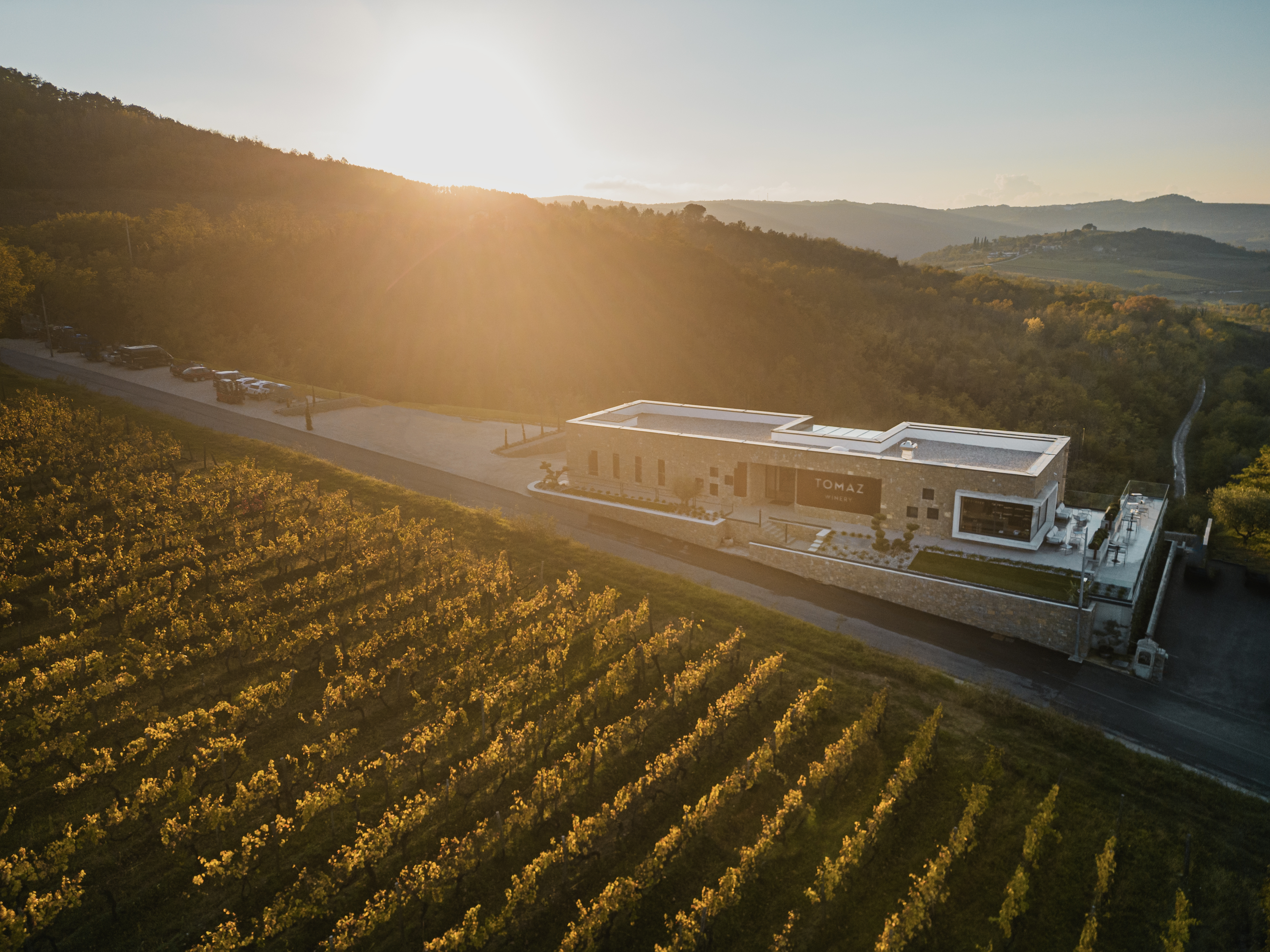 Sunset view of Tomaz winery in Motovun 