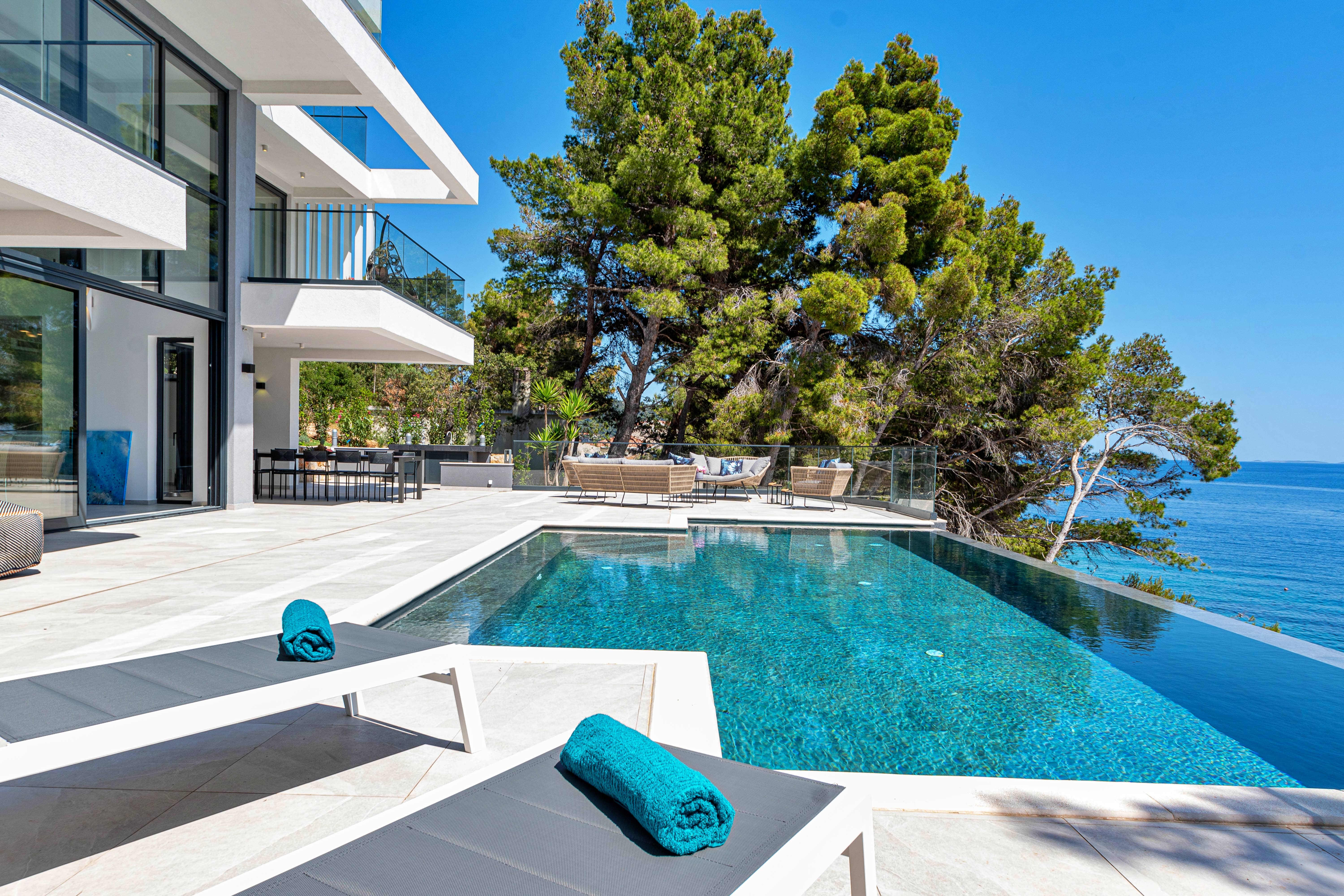Large pool terrace in Villa Korkyra Korcula with heated pool