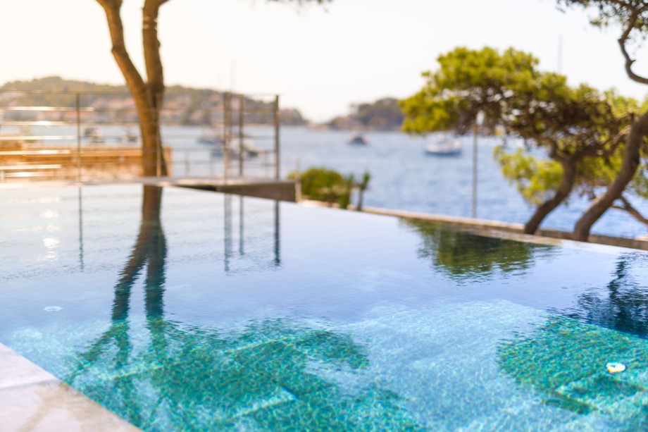 Heated pool on the terrace with a sea view in Villa Deluxe Hvar
