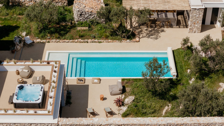 Heated outdoor swimming pool and a Jacuzzi in Villa Olea on Solta island, Croatia