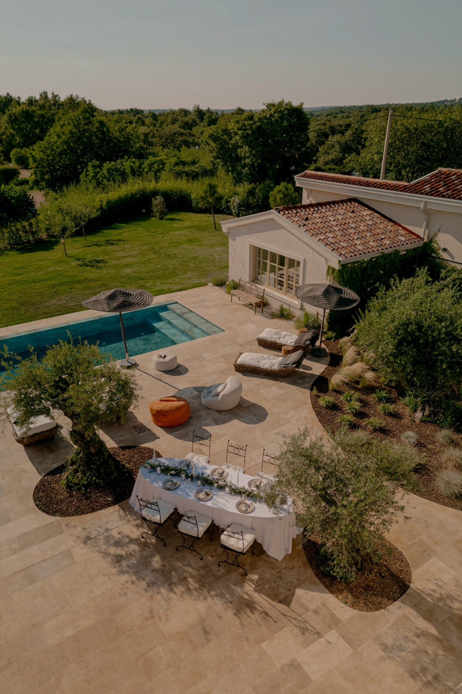 Aerial photo of luxury villa in Istria for weddings with pool and large garden